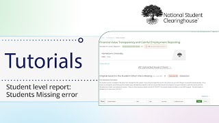 FVT/GE Reporting: Student level report: Students Missing error