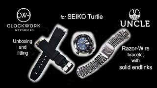 Clockwork Republic FKM rubber strap & Uncle Straps Razor-wire bracelet for Seiko Turtle