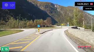 Driving through Vestland fylke (Norway) from Borgund to Lærdal 14.09.2021 Timelapse x4