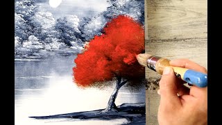 Red Tree | Black and White Landscape | Easy Painting for Beginners | Abstract | Acrylics