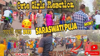 Cute Girls Reaction on Saraswati Puja 🥰😲সরস্বতী পূজা ২০২৫ 🙏মাথা নষ্ট করা Reaction@BikerArpan01