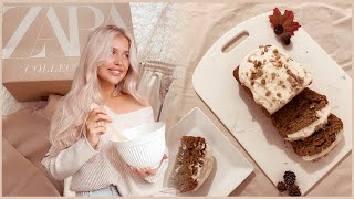 A COSY DAY AT HOME | baking pumpkin loaf cake, a huge primark/zara haul + my new office reveal 🍂