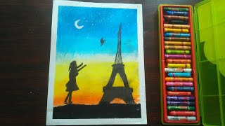 Oil pastels drawing Eiffel tower