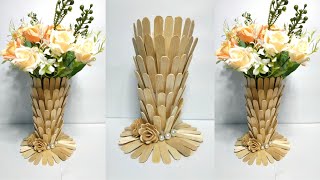 Popsicle stick flower vase craft idea | Flower vase from stick ice cream | Best out of waste craft