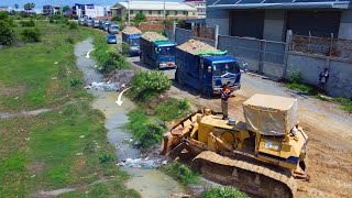 Watch a Landfill Construction Project! Start By Bulldozer D58 & Team Dump Truck Unloading, Mix 2VDO