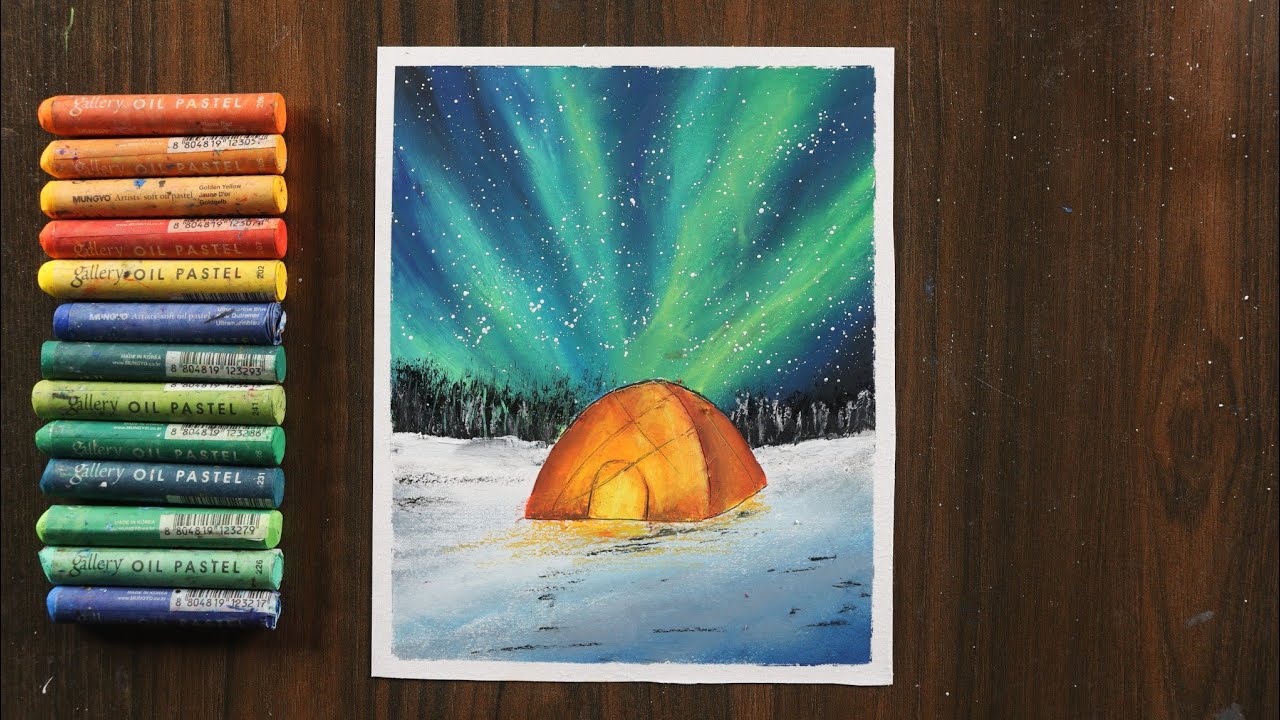 Northern Light Drawing With Oil Pastels For Beginners Step By Step
