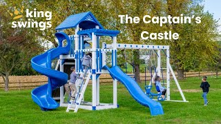 Captain's Castle Swing Set | 7' Tall Rock Wall and Spiral Slide