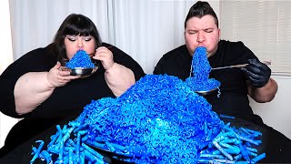 EXTREME BLUE TAKIS FIRE NOODLES WITH HUNGRY FAT CHICK • Mukbang & Recipe