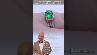 0.61ct Colombian Emerald, Diamond Statement or Engagement Ring set in 14k White Gold - Jw0233