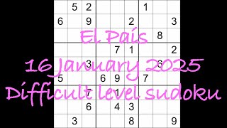 Sudoku solution El País 16 January 2025 Difficult level