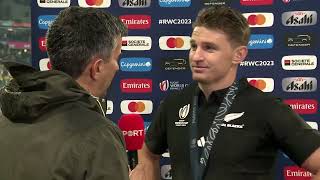 A dejected Beauden Barrett gives his reaction to the All Blacks RWC Final defeat
