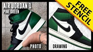 Air Jordan 1 Pine Green - Sneaker Drawing w/ FREE Stencil