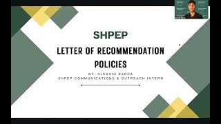 SHPEP Letter of Recommendation Policy and Process Update