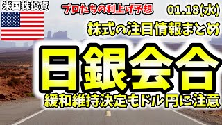 【米国株情報】1月18日(水)緩和維持決定もドル円為替に注意。米は景気後退の足音、プロたちの利上げ予想調査結果について