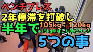 ベンチプレス　2年停滞していた105kgから、半年で120kg挙げるまでにやった5つの事