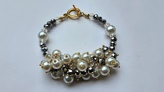 DIY new method to make stylish bracelet with pearl beads and crystal beads| handmade jewellery