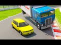 Double Flatbed Trailer Truck vs speed bumps! Busses vs speed bumps! Beamng Drive