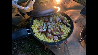 1日目の食事　コーンバターからのなんちゃってシチューパスタ？　高松市橘ノ丘総合運動公園　210406~08（その３）