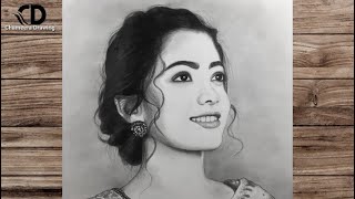 How to draw a beautiful girl face//step by step drawing// Rashmika mandanna face drawing tutorial//
