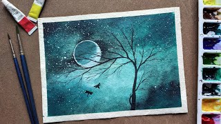 Watercolor Moonlight Painting Demonstration | Easy | Paint with David