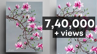 STEP by STEP Magnolia Painting for Beginners - Round Brush - Acrylic Painting Demonstration