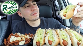 IN MONTREAL EATING Hot Dogs and Poutine From Lafleur Restaurant MUKBANG