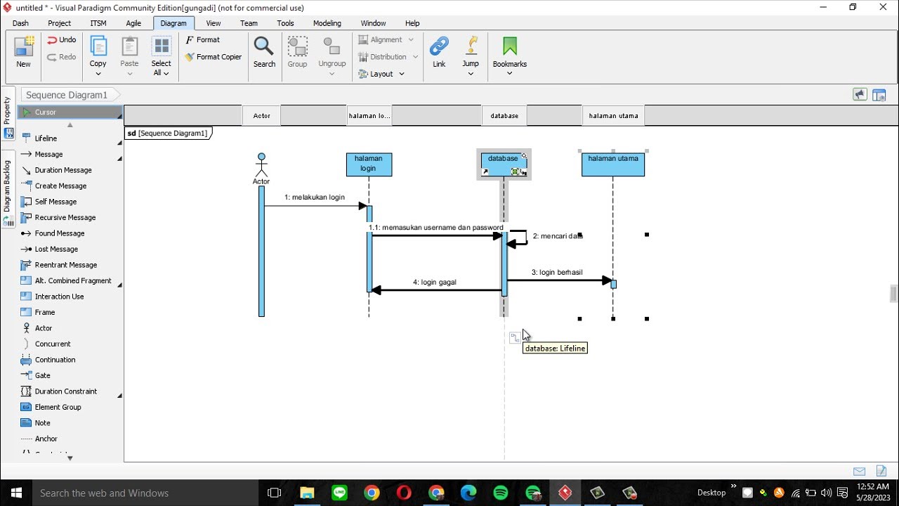 Cara Membuat Sequence Diagram Di Visual Paradigm - YouTube