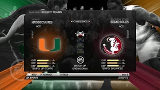 NCAA Basketball 10 (Rosters Updated for 2018 2019 Season) Miami vs Florida State