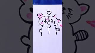 Cat and Bunny Friendship Drawing
