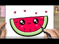 How to Draw a Cute Watermelon Slice 🍉 | Easy Drawing for Kids | Kawaii Fruit Drawing