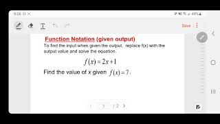 Function Notation: Find a Function Input given its Output