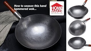 Traditional Hand Hammered Uncoated Carbon Steel Pow Wok with Wooden Handle