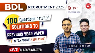 BDL Mechanical Dec 2023 PYQ 100 Qs detailed solutions Management Trainee