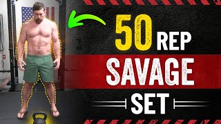 50 Rep "SAVAGE Set" Total Body HIIT Kettlebell Routine | Coach MANdler