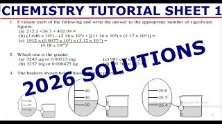 CHE 1010 || TUTORIAL SHEET 1 SOLUTIONS || 2026