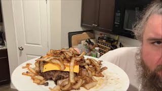 DOUBLE DOWN!! MIDNIGHT MEAT MADNESS PART 2 HAMBURGER STEAK \u0026 ONIONS W/ RICE AND GRAVY!!