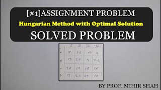 [#1]Assignment Problem[Hungarian Method with Optimal Solution] by Prof. Mihir Shah