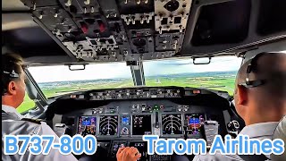 Cockpit View of Tarom Airlines Boeing B738 Flight Takeoff \u0026 Landing with Air Traffic Control 737-800