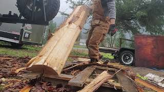 ASMR WoodWorking- Peeling bark form a Cedar Log By Hand