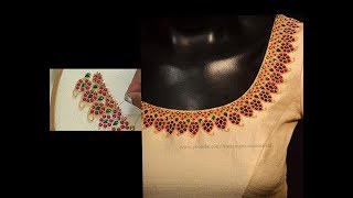 Most Beautiful  Mango Beads Design with Normal Stitching Needle-Same Like AARI/ Maggam Work Blouse