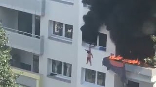 Children jump from burning apartment survive after being caught by onlookers