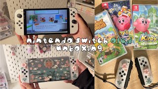 Unboxing Nintendo Switch OLED in 2024 ꒰ cute accessories, playing acnh, kirby ga