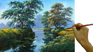 Acrylic Landscape Painting in Time-lapse / The River's Water Reflections / JMLisondra