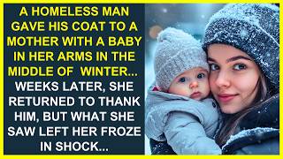 A HOMELESS MAN GAVE HIS COAT TO A WOMAN WITH A BABY IN HER ARMS IN THE MIDDLE OF WINTER, WEEKS LATER