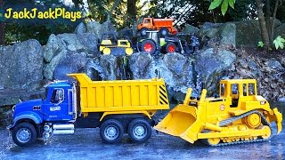 Driving Toy Construction Trucks on ICE! | Bruder Dump Truck Pretend Play | JackJackPlays