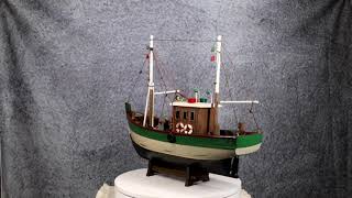 Ebros 18"L Wooden Handicraft Nautical Fishing Vessel Boat with Wood Base Figure
