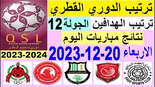 ترتيب الدوري القطري وترتيب الهدافين الجولة 12 اليوم الاربعاء 20-12-2023 - دوري نجوم قطر