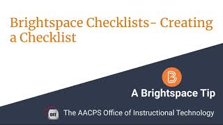 Brightspace Checklist - Creating a Checklist