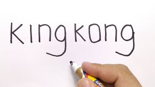 VERY EASY ! How to turn words KINGKONG into CARTOON for kids / learn how to draw