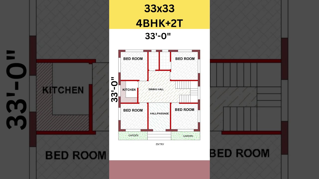 33x33 4 Bed Room Ka Makan, 33*33 House Plan, 33 By 33 Home Design # ...